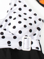 Retro Tankini Set Women's Plus Contrast Polka Dot Print