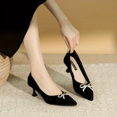 Women's Rhinestone Bow Kitten Heel Slip-On Shoes