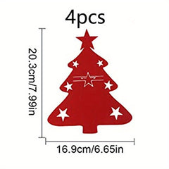 4pcs Xmas Cutlery Bag Pockets Christmas Tree Stars Snowflake Fork Spoon Holder