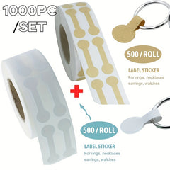500pcs Roll Brown & Tag Stickers Jewelry Round Barbell Labels Dumbbell Labels