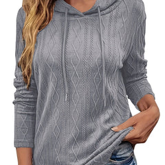 Textured Drawstring Hoodie Long Sleeve Sweatshirt