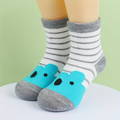 3 Pairs Baby Boys Anti-Skid Striped & Koala Bear Pattern Socks