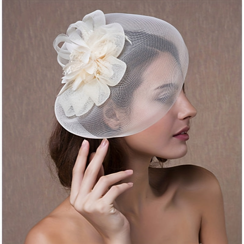 Mesh Flower Head Piece Vintage Faux Feather Hair Accessories