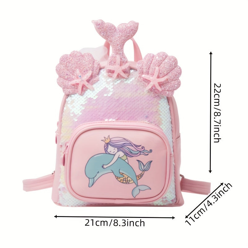 Mermaid Sequin Backpack Shell Decor Casual Travel Backpack