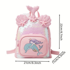 Mermaid Sequin Backpack Shell Decor Casual Travel Backpack