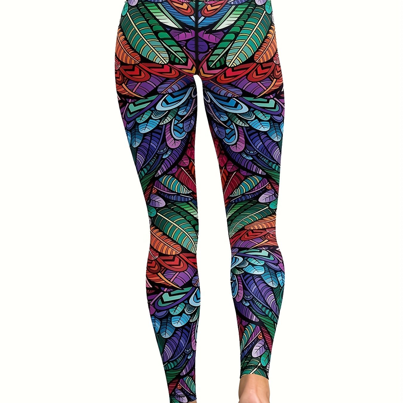 Plume Print Yoga Fitness Leggings High Waist Sports Pants