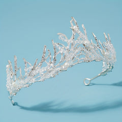 Silvery Crystal Headband Faux Pearl Hair Band Tiara Wedding Accessories