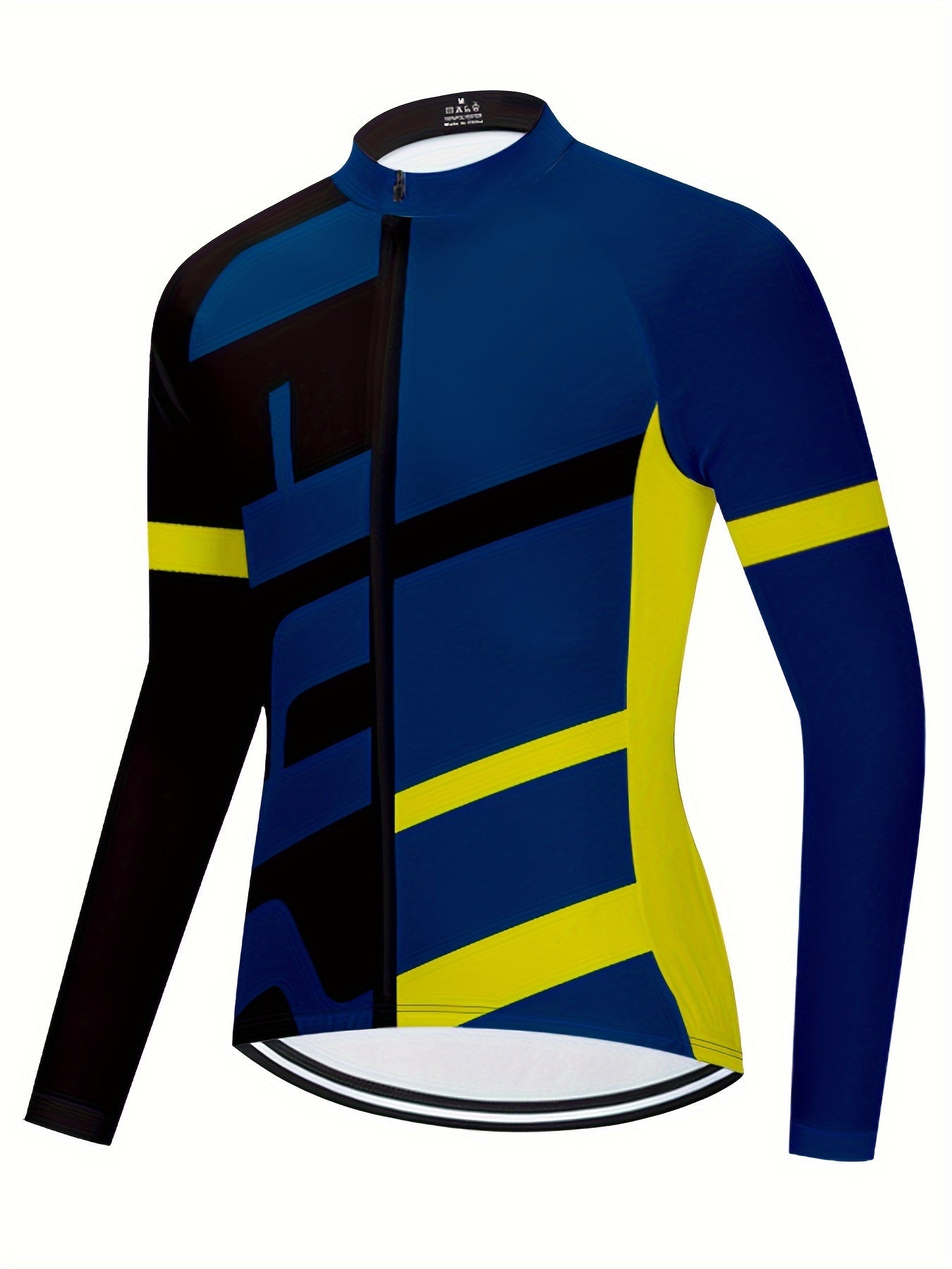 Men's Block Zipper Cycling Jersey Stretch Breathable Long Sleeve T-shirt