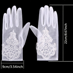 Bridal Wedding Dress Gloves Mesh Lace Floral Embroidery Gloves Short