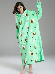 Avocado Pattern Hooded Fleece Nightgown