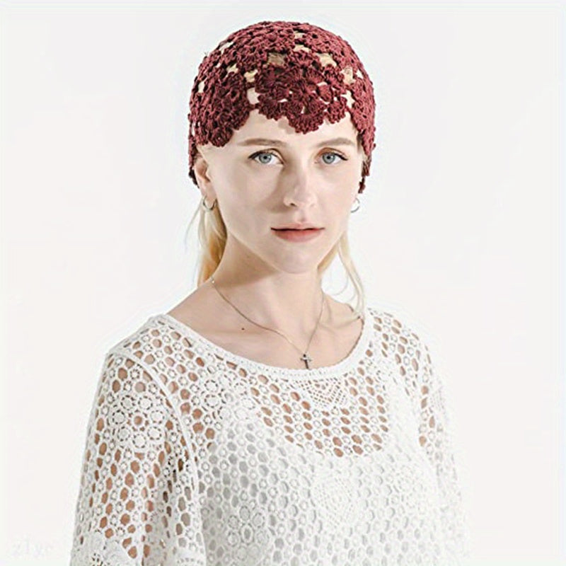 Vintage Lace Crochet Beanie Hat for Women