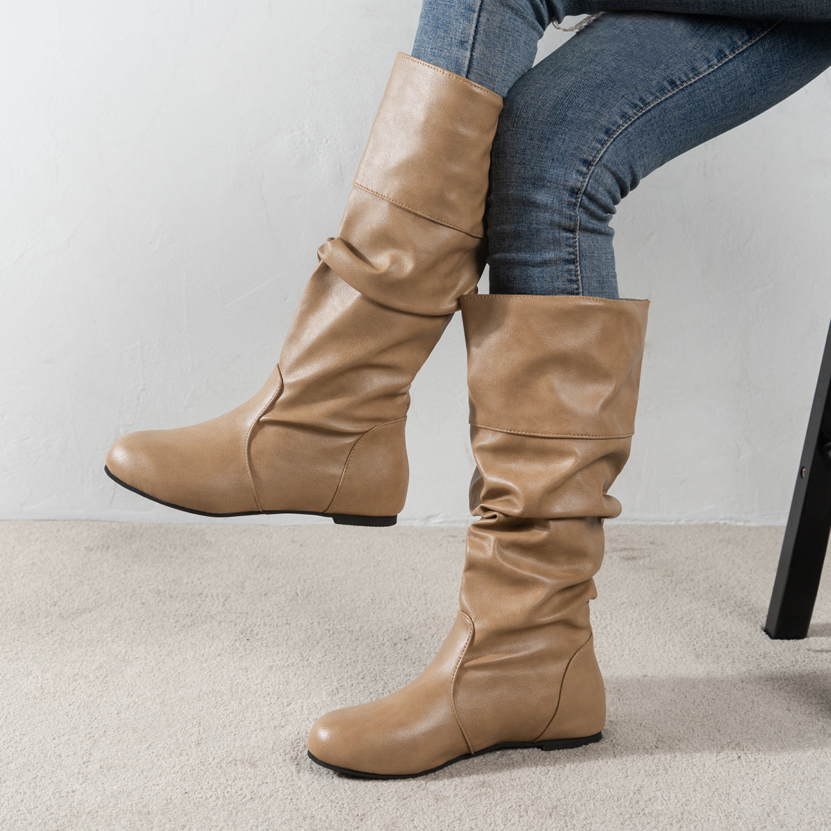 Women's Ruched Knee High Riding Boots