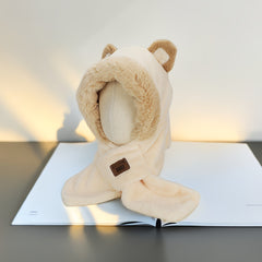 2 In 1 Hooded Cap Scarf Winter Scarf Bear Furry Hat Scarf