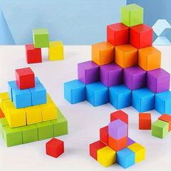Vibrant Wooden Building Block Set Colorful Cubes Math & Geometry Puzzle