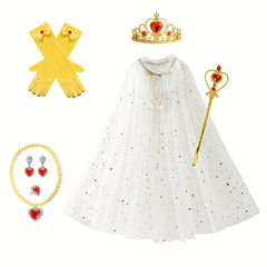 9pcs Shining Princess Capes Crown Necklace Earrings Bracelet Scepter Gloves