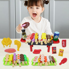 Kids Pretend Play Kitchen BBQ Grill Toy Set with Realistic Food