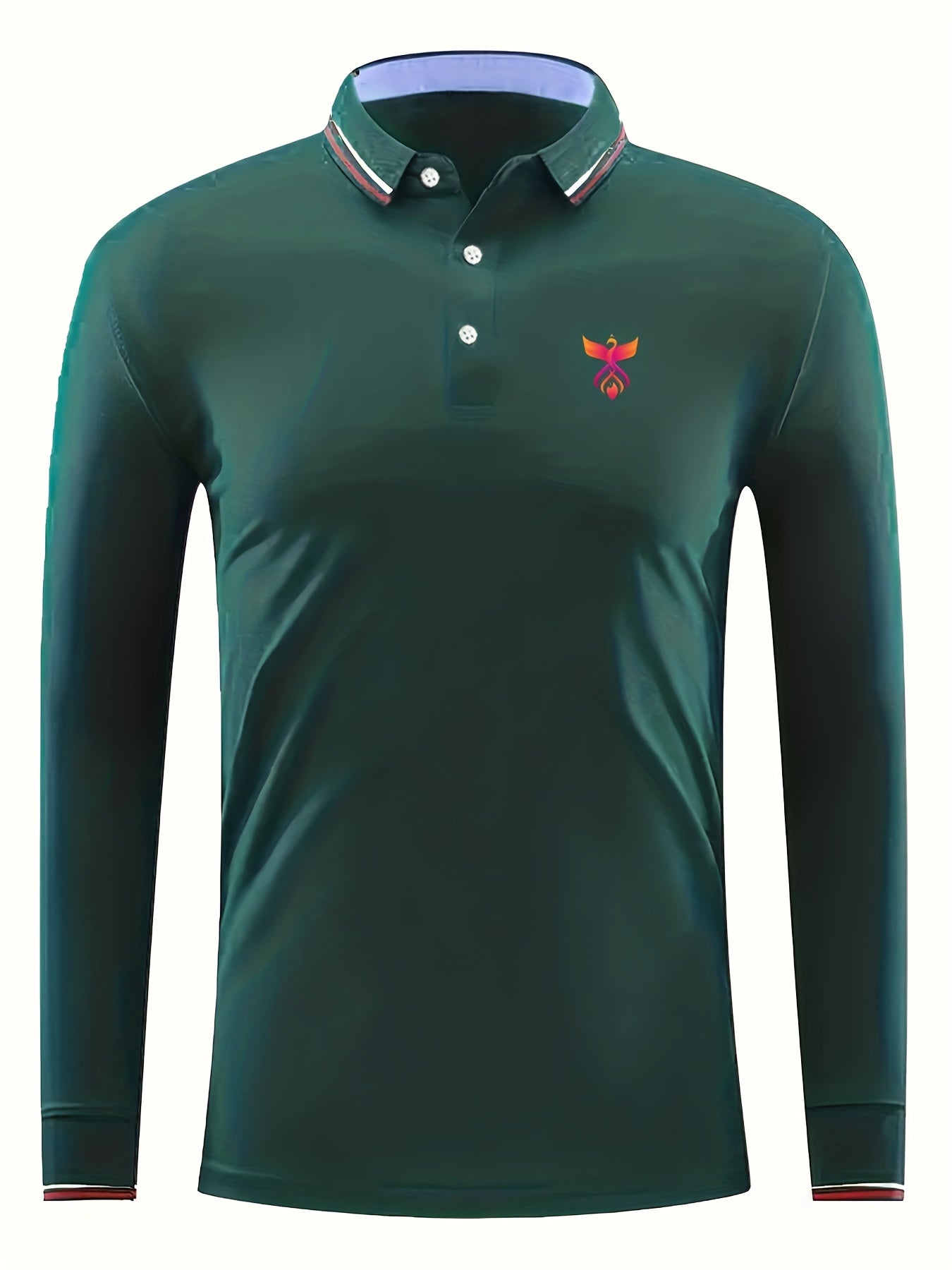 Phoenix Print Men's Casual Button Up Long Sleeve Polo Shirt