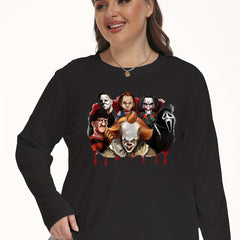 Horror Figure Print Plus Size Halloween Top