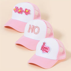 Pink Trucker Hat Flower Heart Letter Baseball Cap Mesh Sunshade Dad H