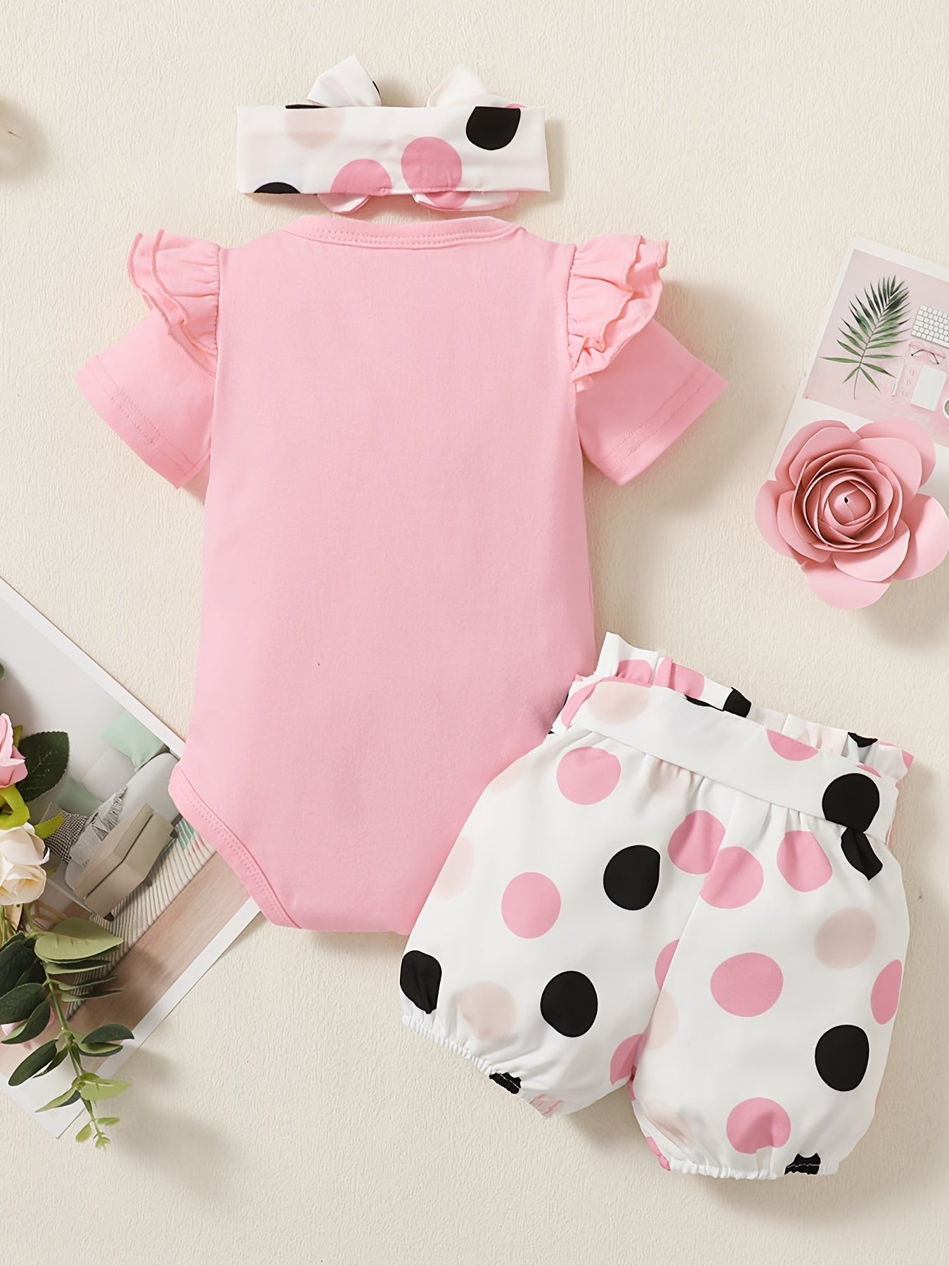 Newborn Infant Letter Bodysuit & Polka Dot Shorts Set
