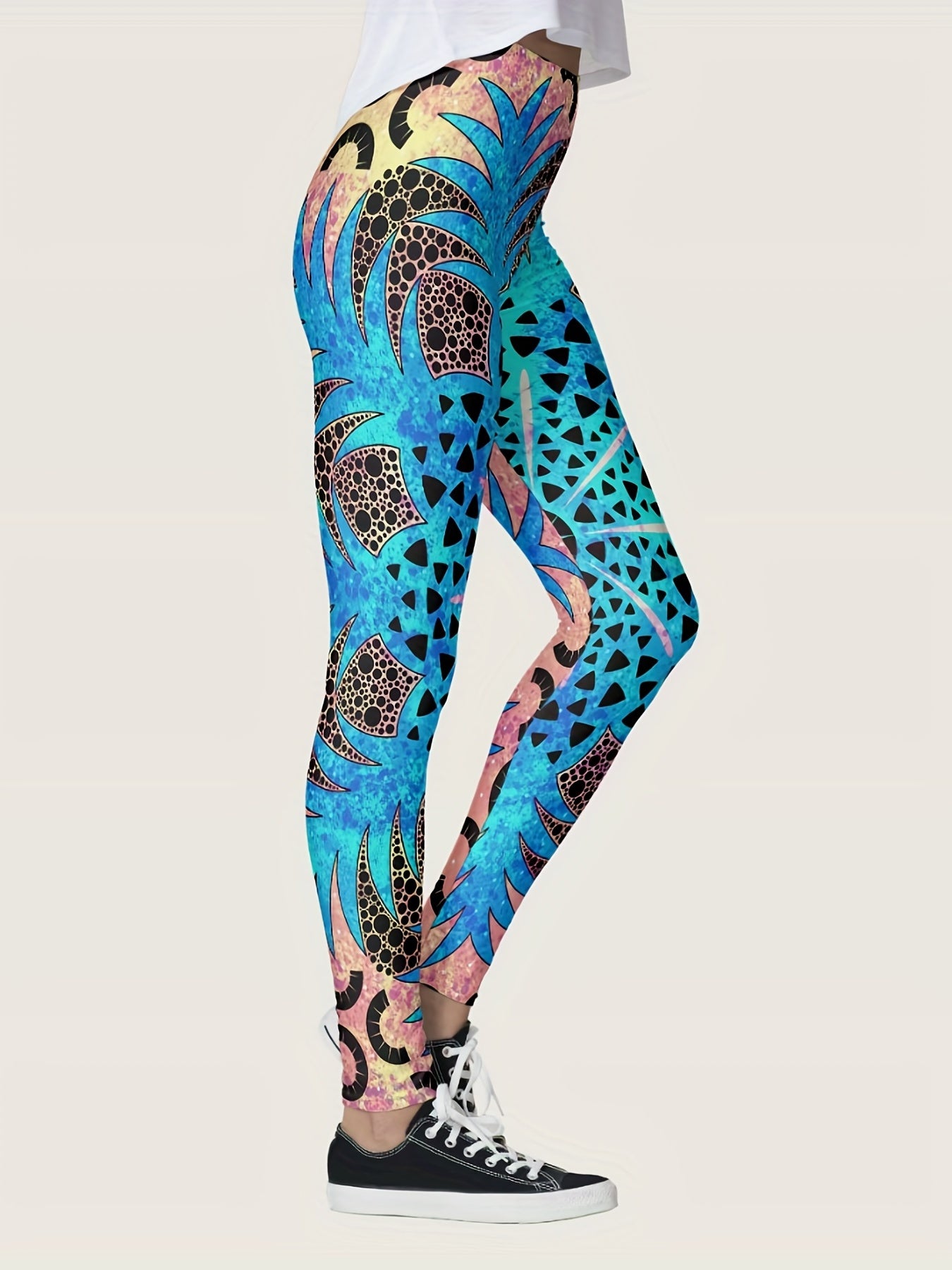 Geometric Pattern Yoga Leggings Sports Gym Tight Pants
