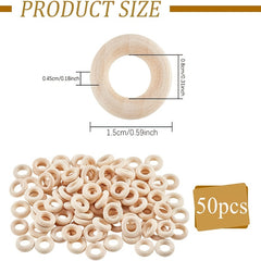 50pcs 15mm Round Wooden Charm Donut Circle Linking Rings Pendant Blank