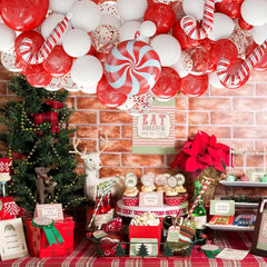 118pcs Red & Confetti Latex Balloon Set for Christmas Candy Themed Birthday