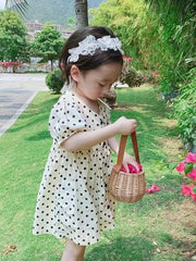 Toddler Girls Polka Dots Print Puff Sleeve Dress For Party Vacation 2-6Y