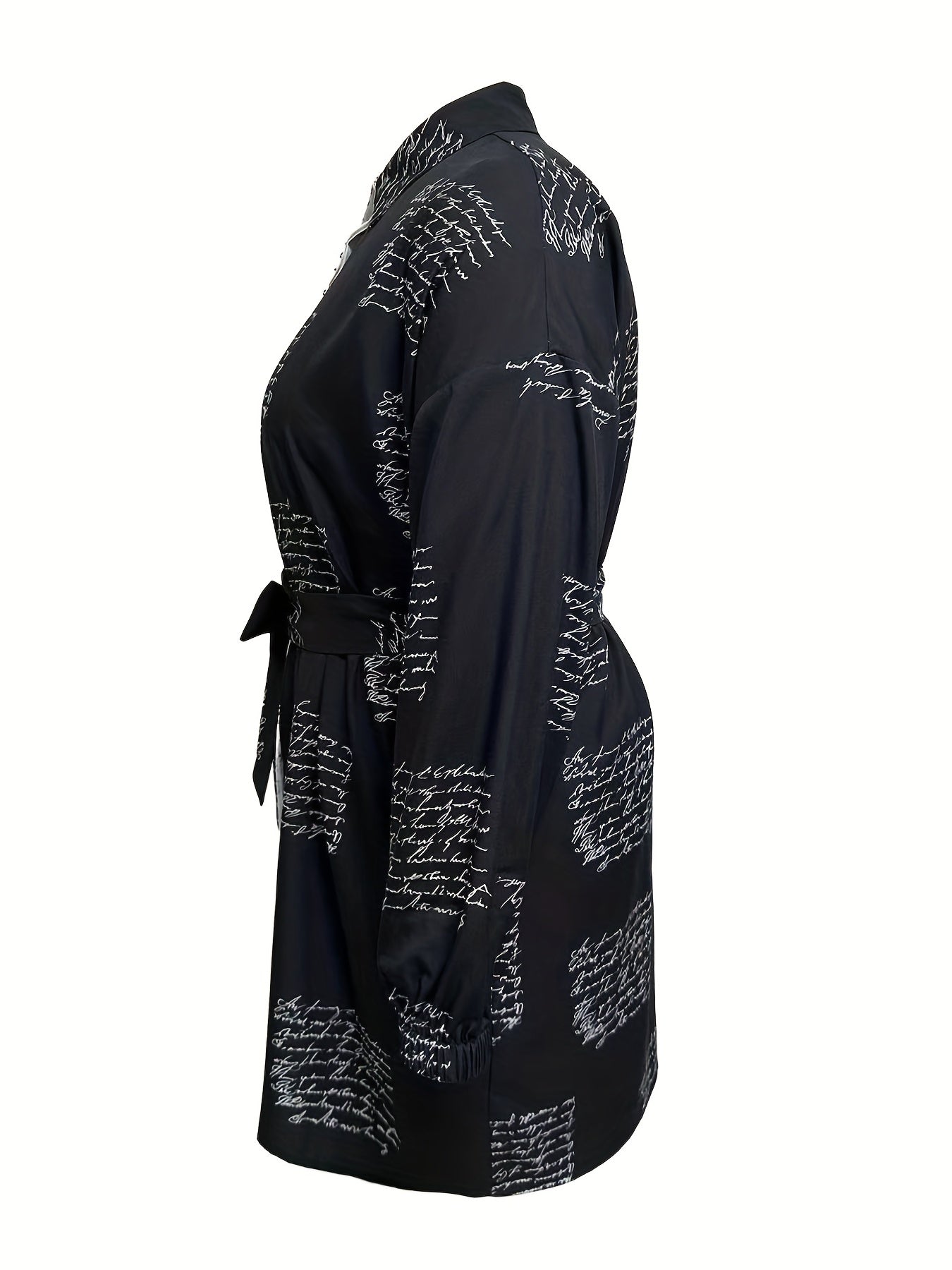 Women's Art Letter Print Shirt Dress With Belt