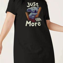 Cartoon Koala & Letter Print Nightdress Crew Neck Sleep Dress