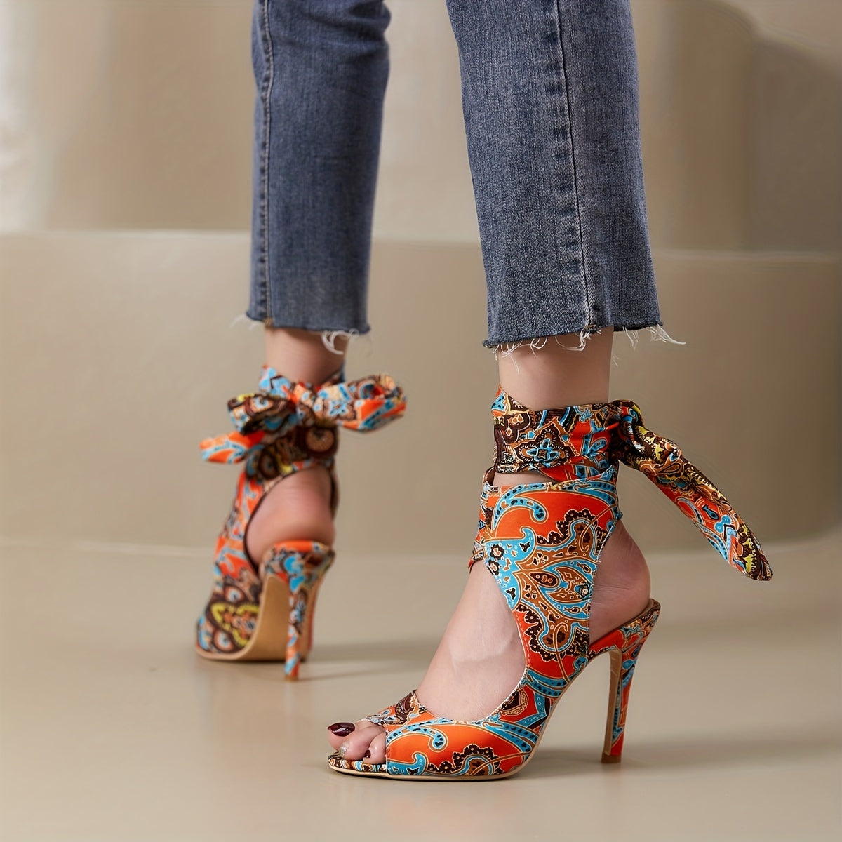Tribal Style Lace Up High Heels Peep Toe Sandals