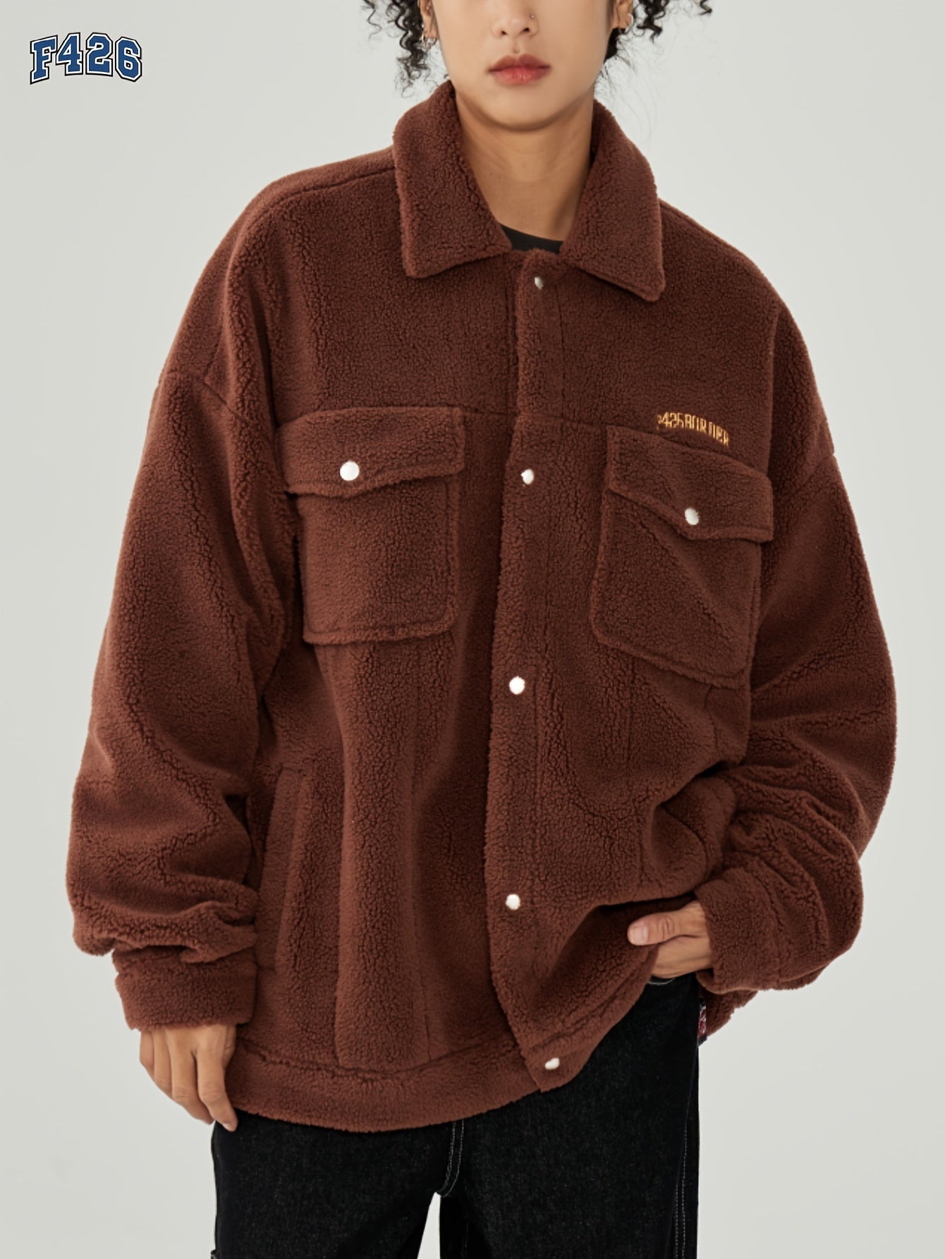 Letter Embroidery Lapel Jacket Teddy Coat for Women