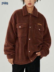 Letter Embroidery Lapel Jacket Teddy Coat for Women