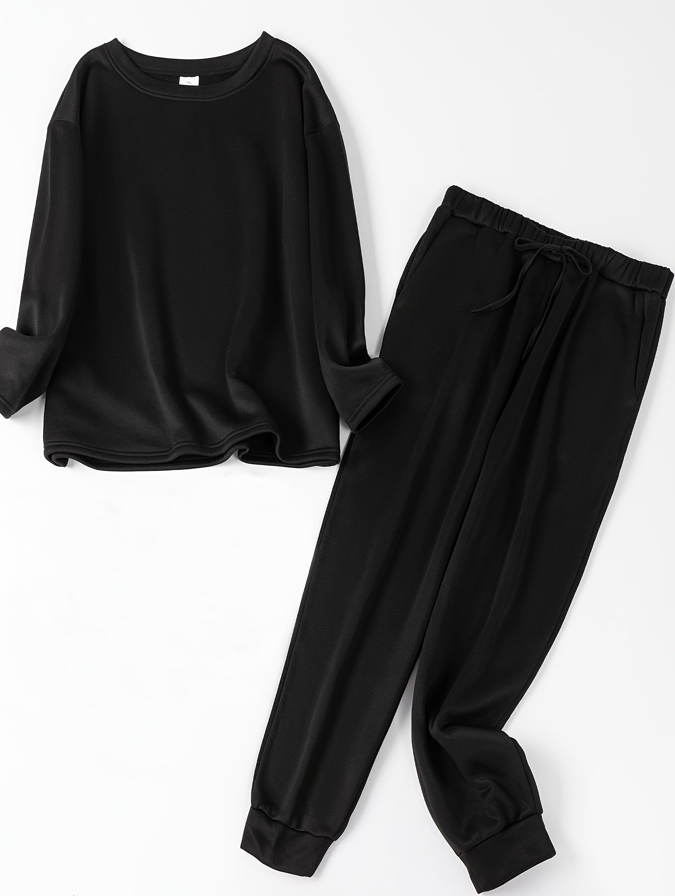 Fleece Lined Lounge Set Crew Neck Top & Tie Joggers Pajamas