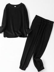 Fleece Lined Lounge Set Crew Neck Top & Tie Joggers Pajamas