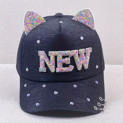 Y2K Baseball Cap Rhinestone Glitter Cat Ears Patch Dad Hats Kpop Sun Hat