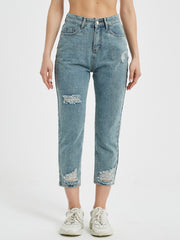 High Waist Distressed Cropped Jeans
