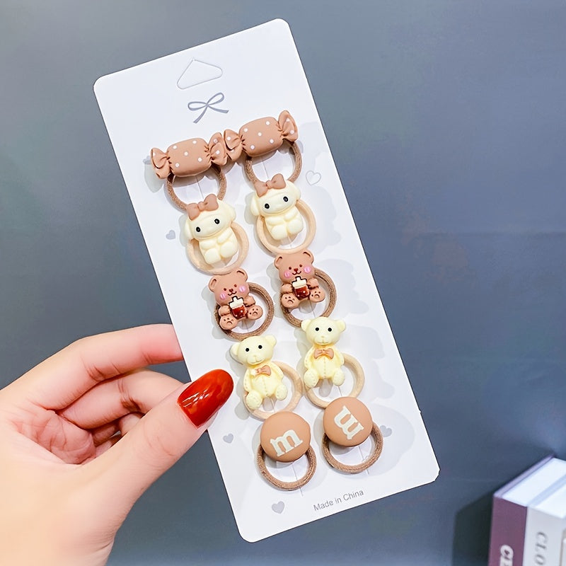 10pcs Girls Hair Tie Cartoon Bear Rubber Bands Hair Rope Hair Accessories