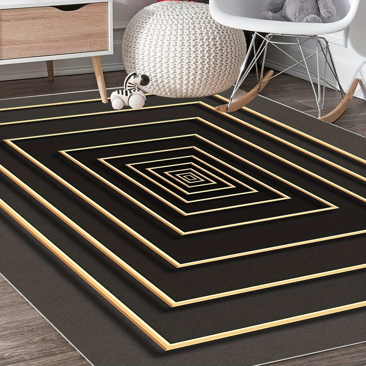 3D Geometric Area Rug Soft Large Washable Rug Non Slip Backing Low Pile
