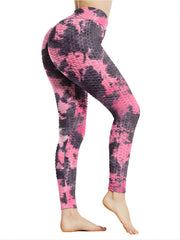 Tie Dye Seersucker Yoga Pants Honeycomb High Stretch Leggings