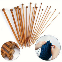 18 Pairs Bamboo Knitting Needles Set for Beginners, 10mm Wood Crochet Hooks