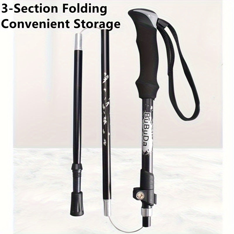 Aluminum Alloy Telescopic Climbing Stick Folding Handle 3 Layers Paint