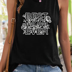 Letter & Flower Print Crew Neck Tank Top