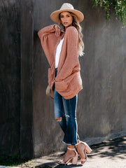 Open Front Cable Knit Cardigan with Pockets