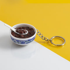 Porcelain Rice Bowl Keychain Food Toy Pendant Gift for Christmas Halloween