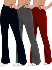3Pcs Flared Legs Yoga Pants High Stretch Solid Casual Sports Trouser