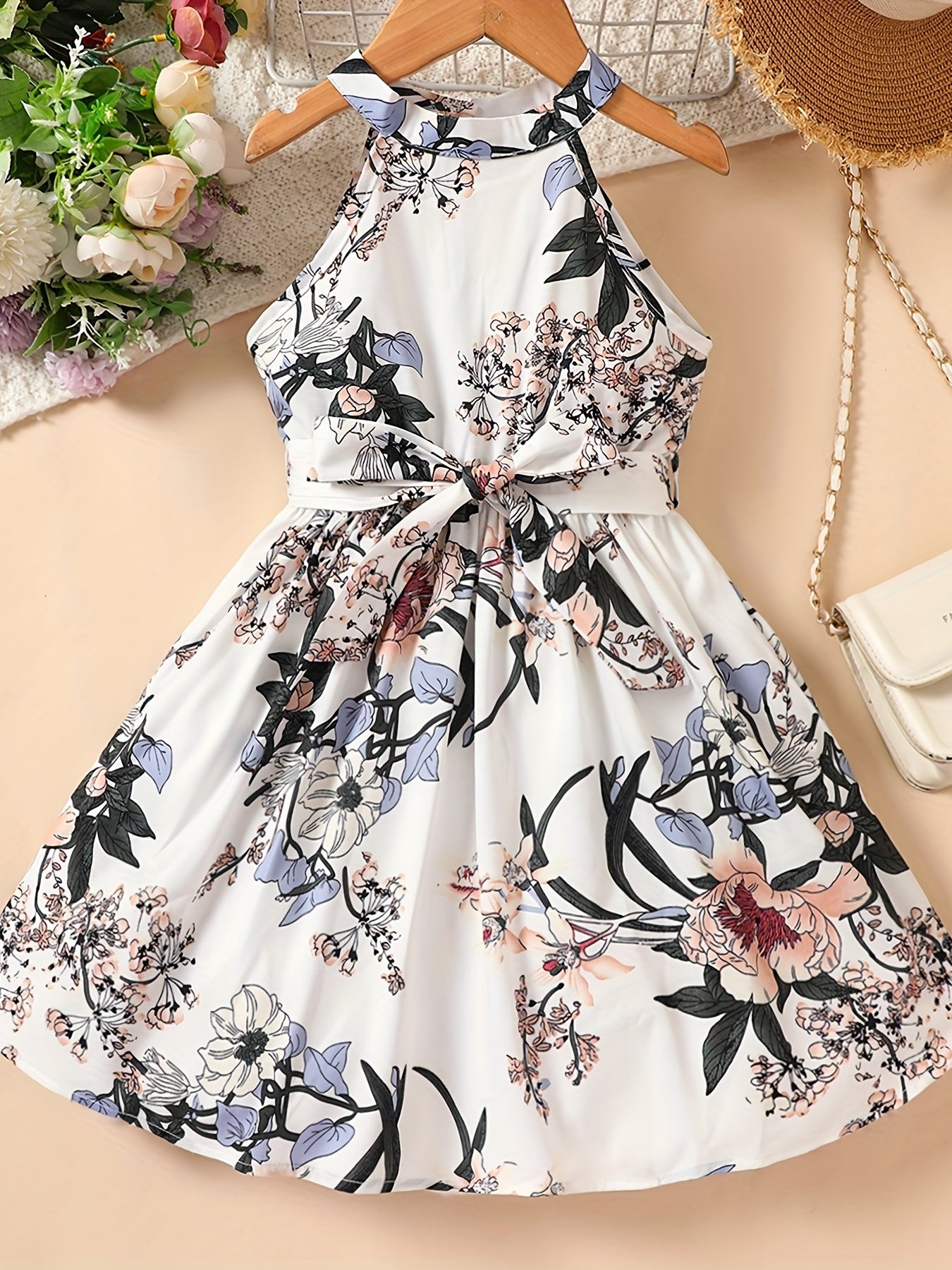 Toddler Girls Floral Princess Halter Dress for Party Beach Vacation