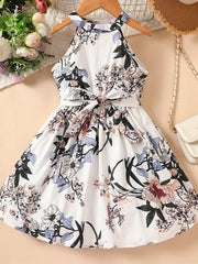 Toddler Girls Floral Princess Halter Dress for Party Beach Vacation