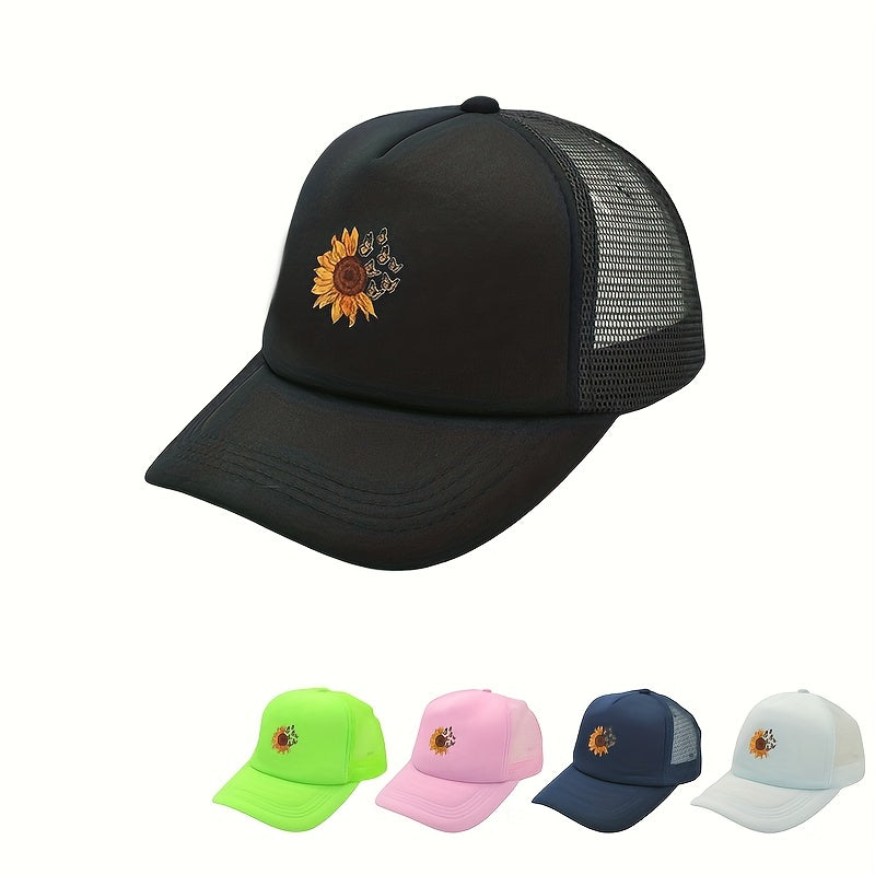 Butterfly Daisy Printed Trucker Hat Baseball Cap Mesh Breathable Sun Hats