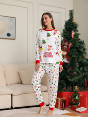 Christmas Pattern Pajama Set Long Sleeve Top & Pants Women's Sleepwear